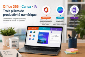 La formation combinée Office 365 · Canva · IA couvre trois piliers de productivité numérique.